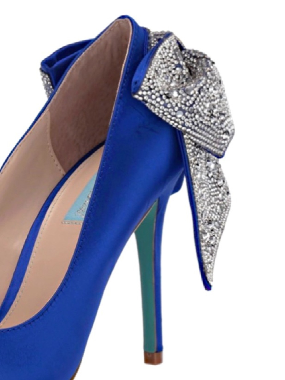 RARE Blue by Betsey Johnson Bryn Bow Blue Satin Rhinestone Pumps sz 7.5M - Picture 12 of 13